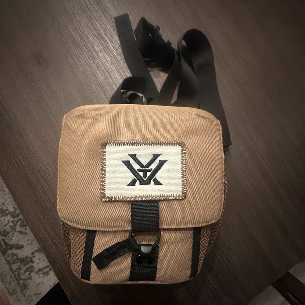 Tan and Black Belt Bag with Structured Design